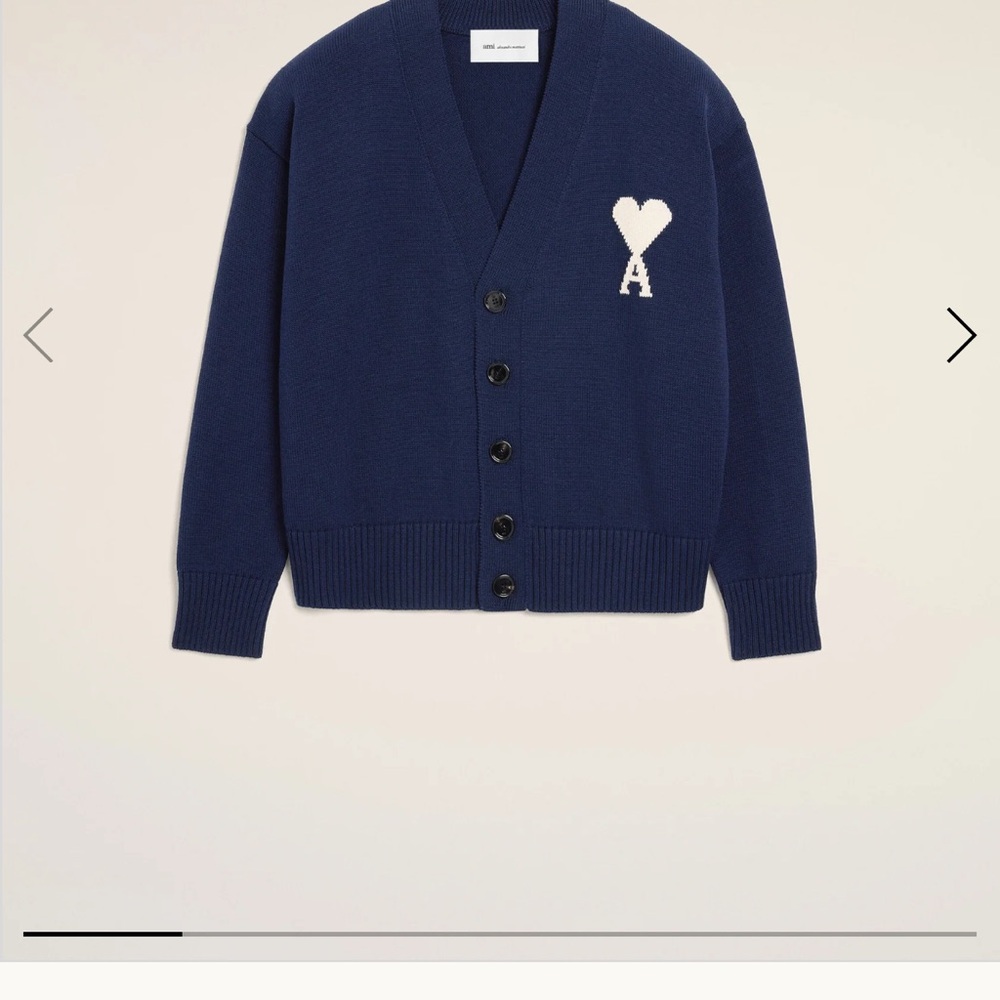 Ami Deep Blue Cardigan with White Accent